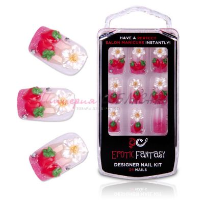 Акриловые типсы для маникюра с клубничками californian strawberry